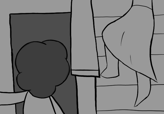 Angelica walking down a flight of stairs.
