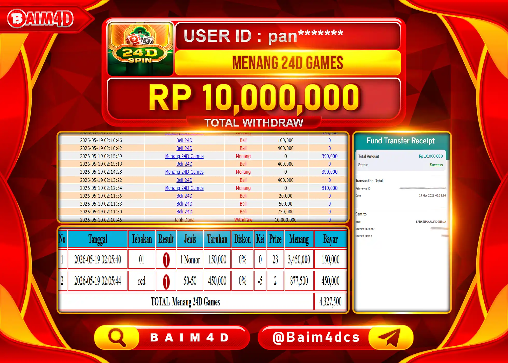 BAIM4D JACKPOT LIVE GAME 24D GAMES Rp.10,000,000 - LUNAS