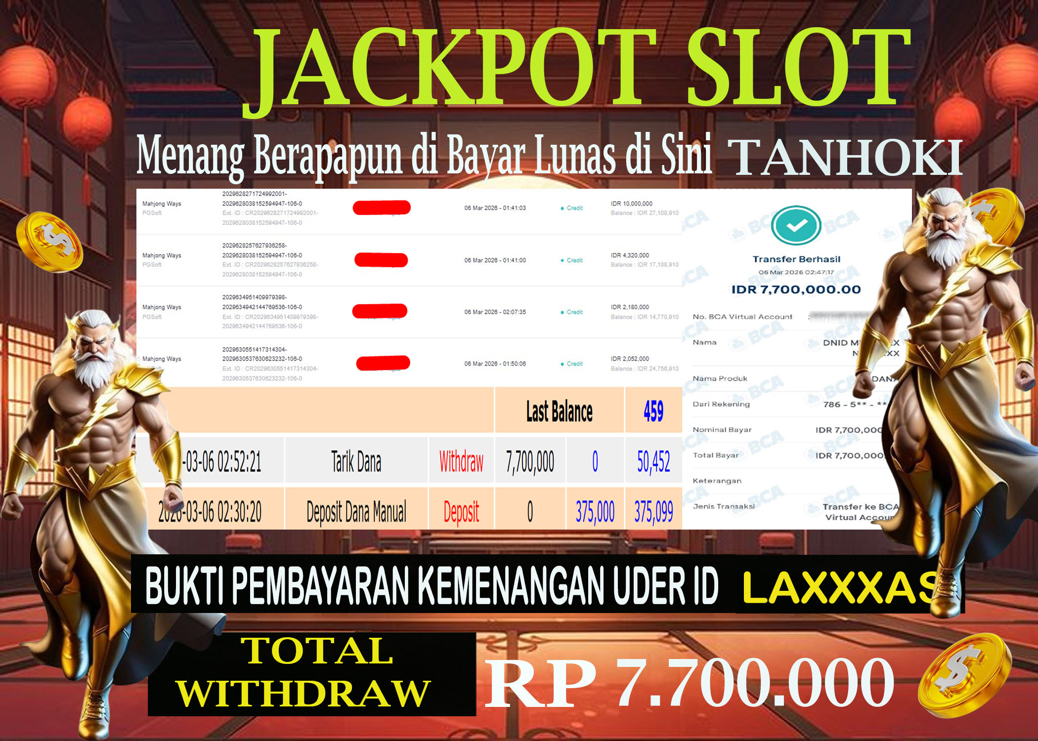 TANHOKI JACKPOTSLOT MAHJONG WAYS Rp.7.700.000,- LUNAS