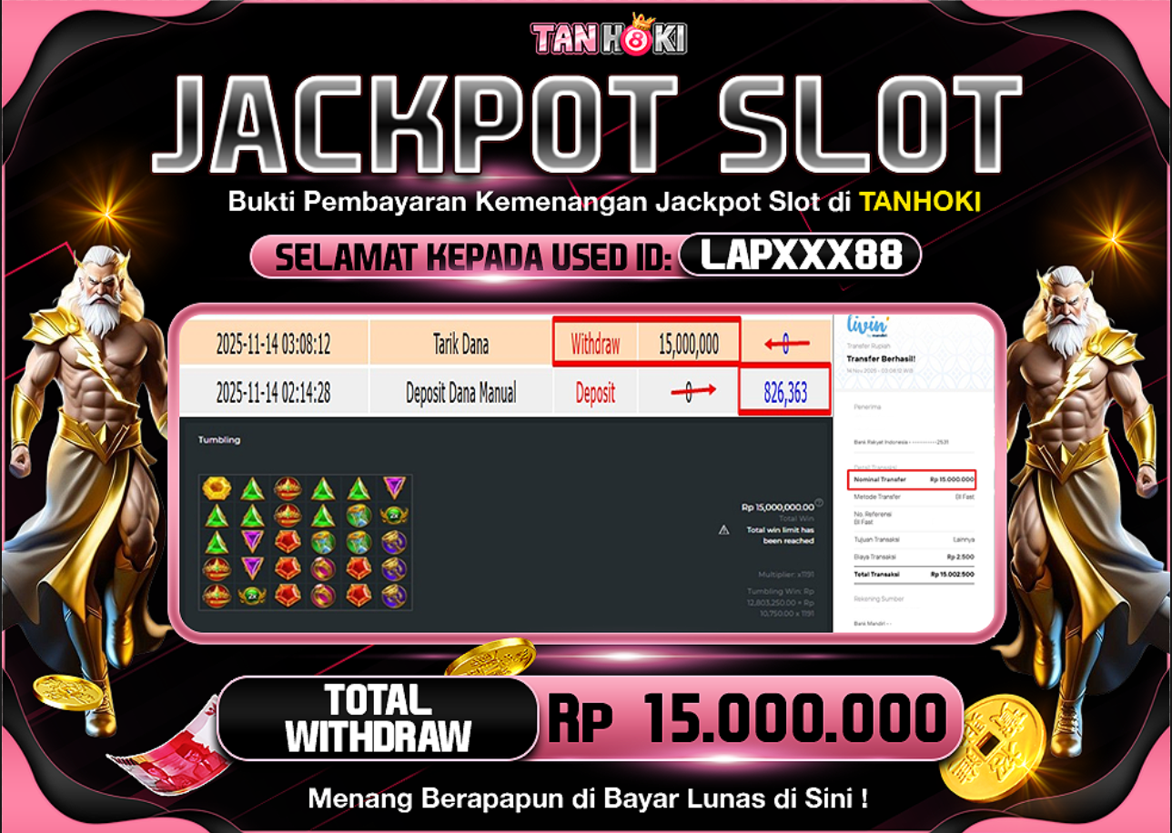 TANHOKI JACKPOT SLOT GATES OF OLYMPUS 1000 Rp..15.000.000,- LUNAS