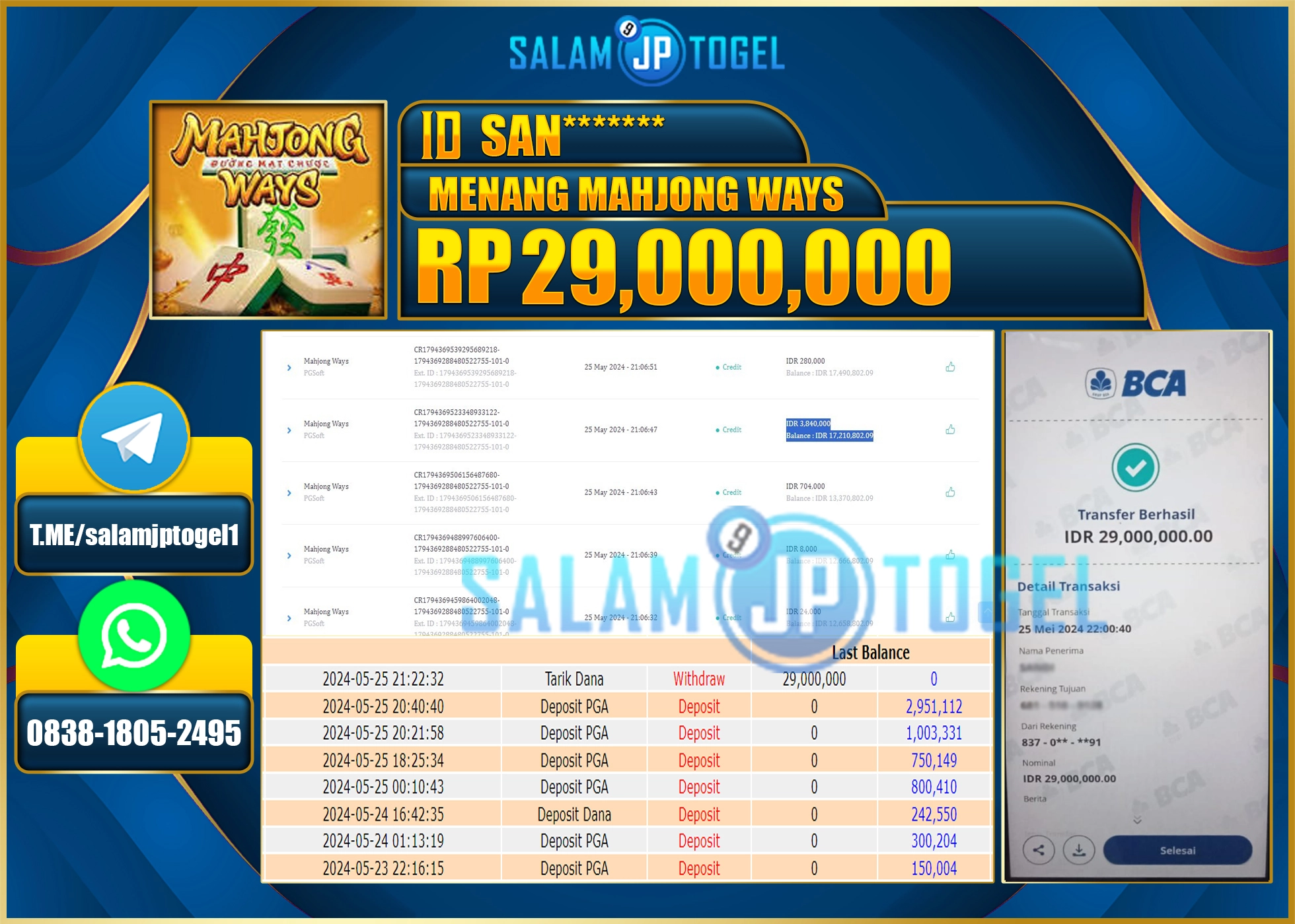 SALAMJPTOGEL MEMBER MENANG Mahjong Ways  RP. 29,000,000.,LUNAS