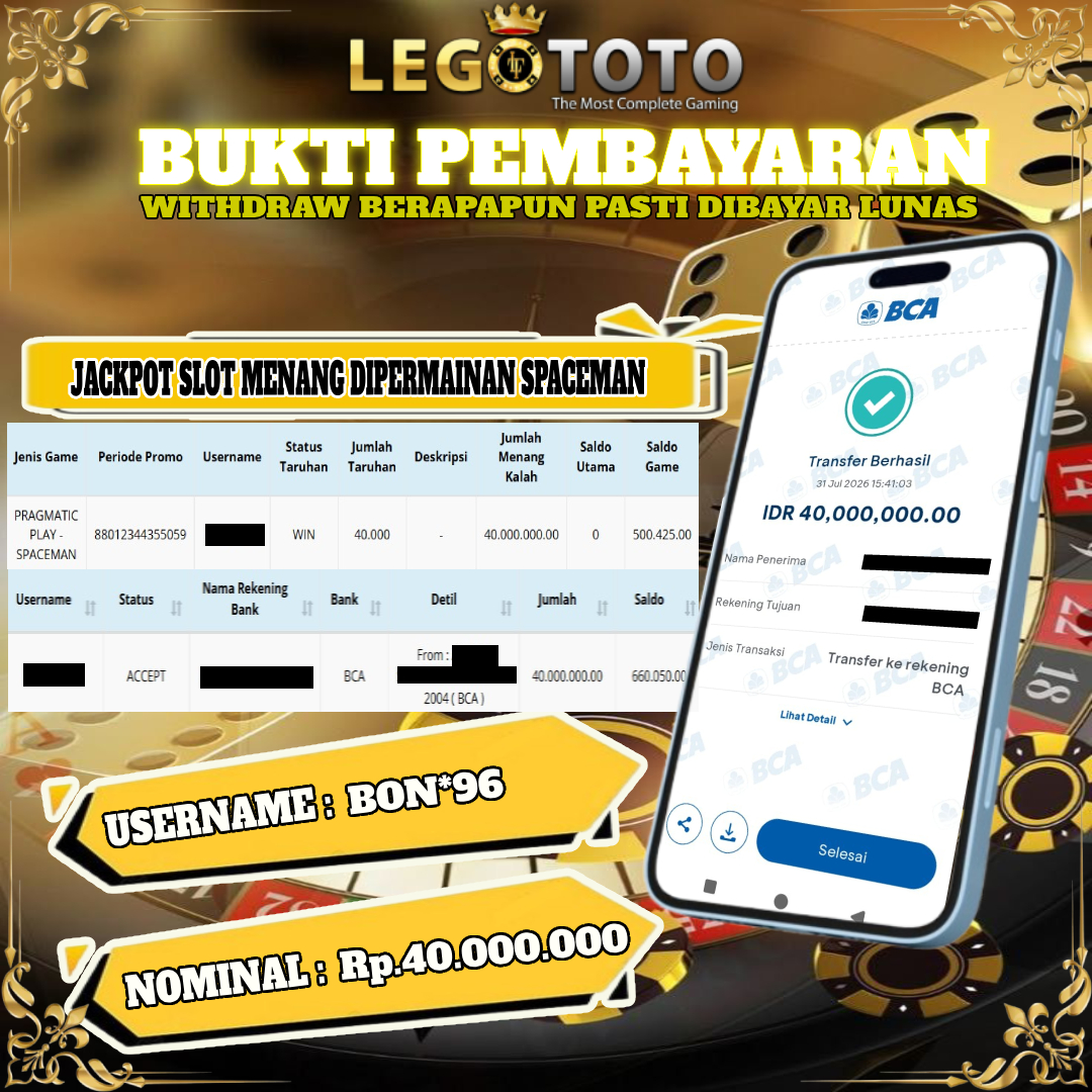  🏆 BUKTI KEMENANGAN MEMBER LEGOTOTO SPACEMAN 🏆
