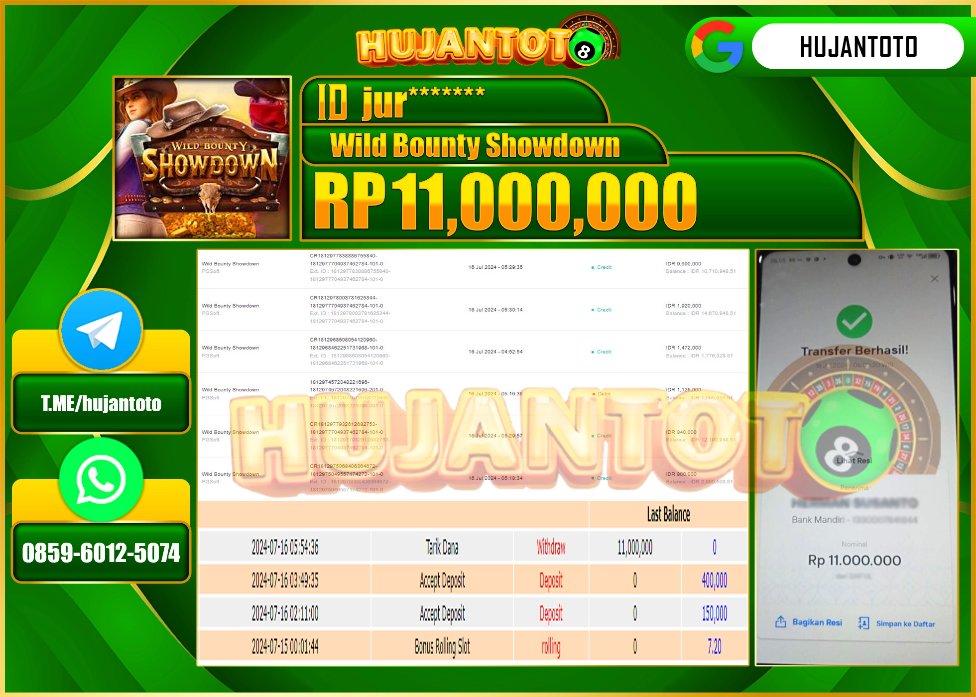 HUJANTOTO MENANG SLOT WILD BOUNTY SHOWDOWN  11.000.000 - LUNAS 