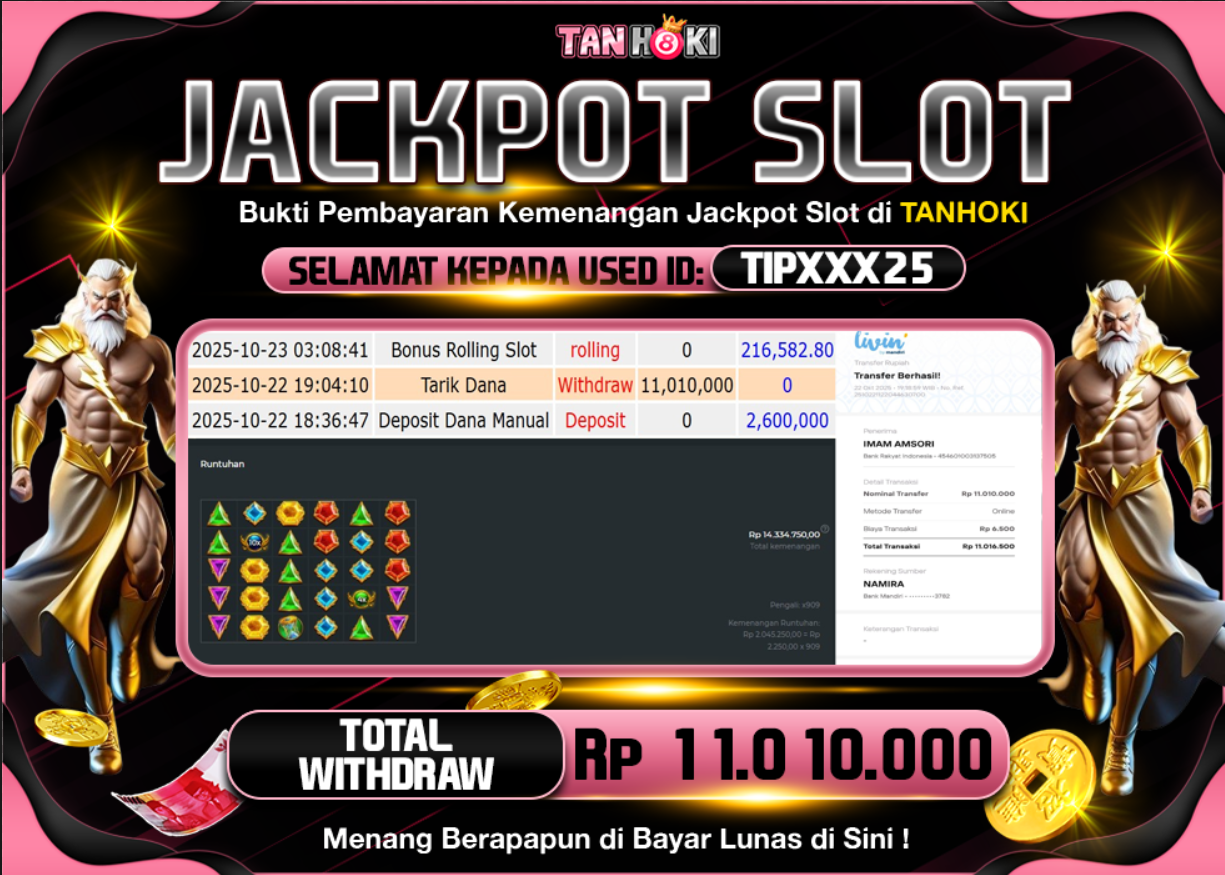 TANHOKI JACKPOT SLOT GATES OF OLYMPUS 1000 Rp..11.010.000,- LUNAS