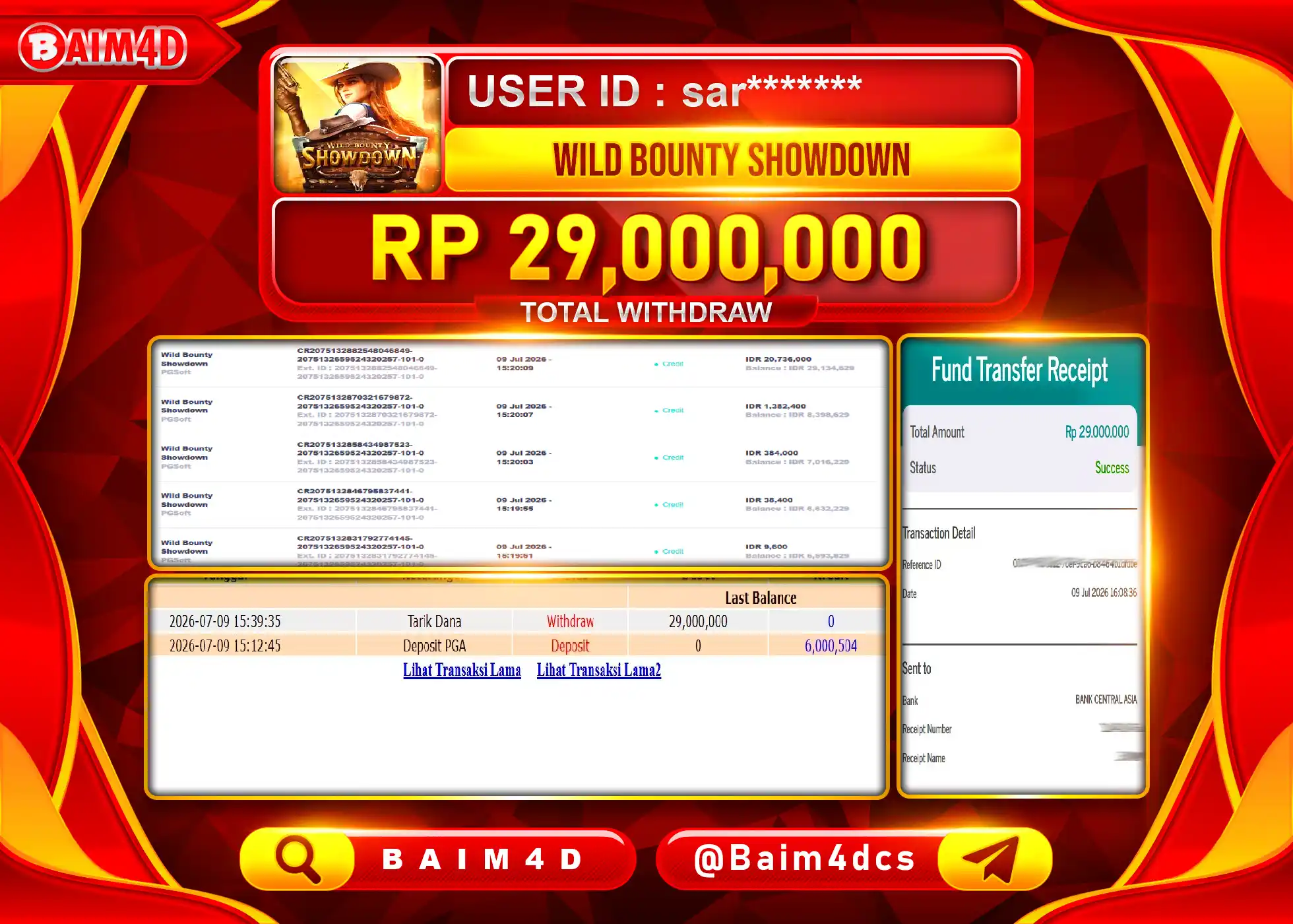 BAIM4D JACKPOT WILD BOUNTY SHOWDOWN  Rp.29,000,000 - LUNAS