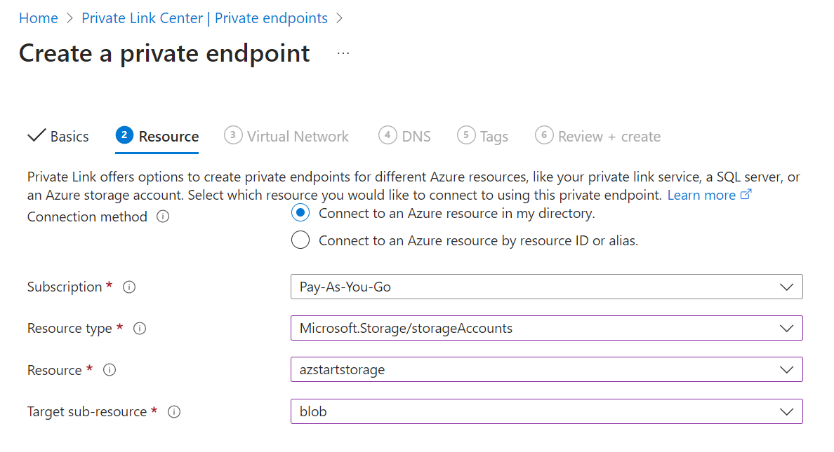 Create a private endpoint (Resource)