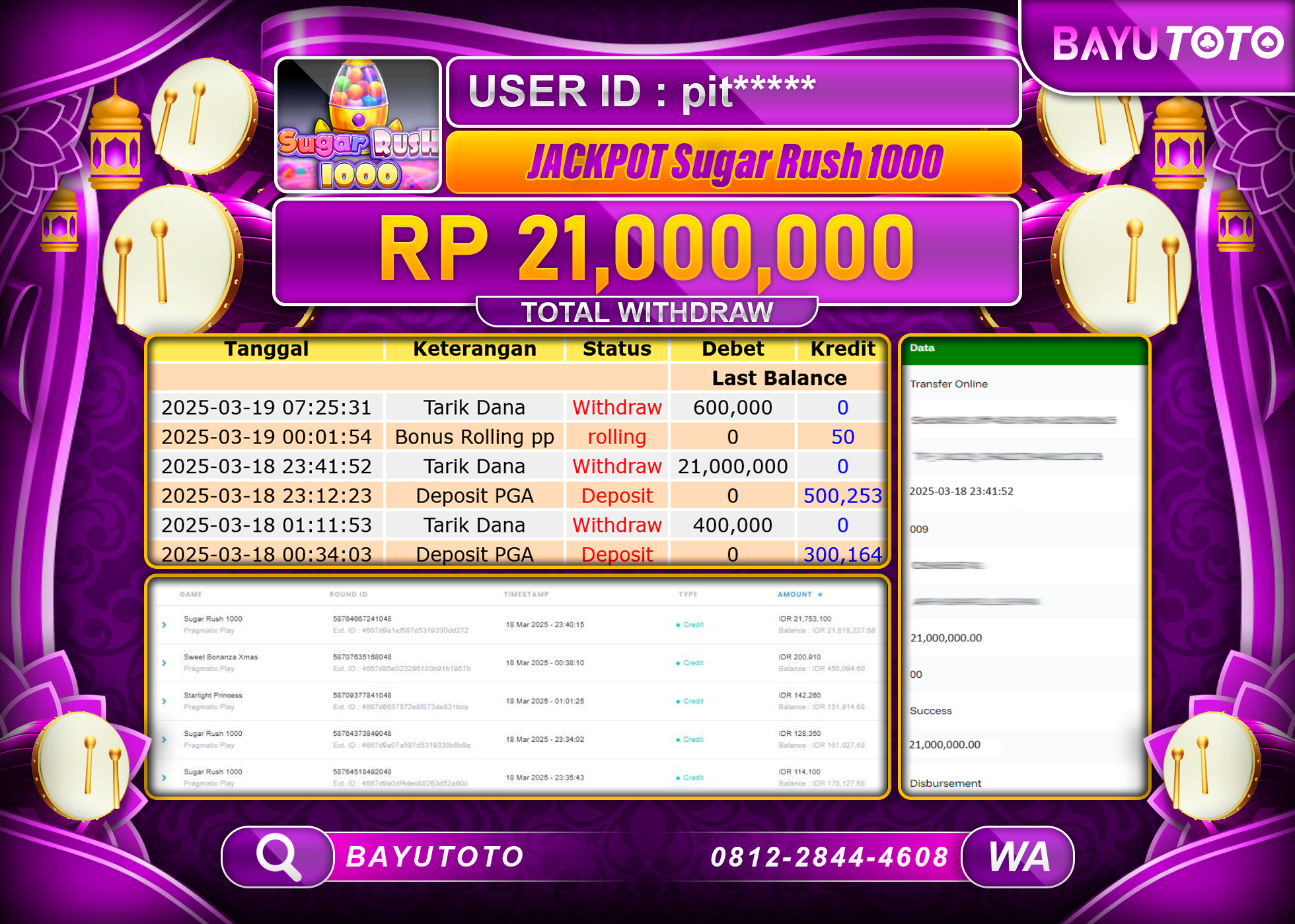 BAYUTOTO JACKPOT  DI SLOT  SUGAR RUSH 1000 Rp.21.000.000 LUNAS