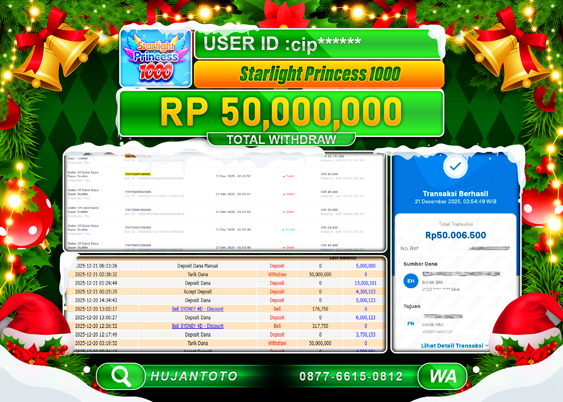 HUJANTOTO - BUKTI JACKPOT MENANG SLOT STARLIGHT PRINCESS SUPER SCATTER 1000 Rp.50,000,000- TERBAYAR LUNAS