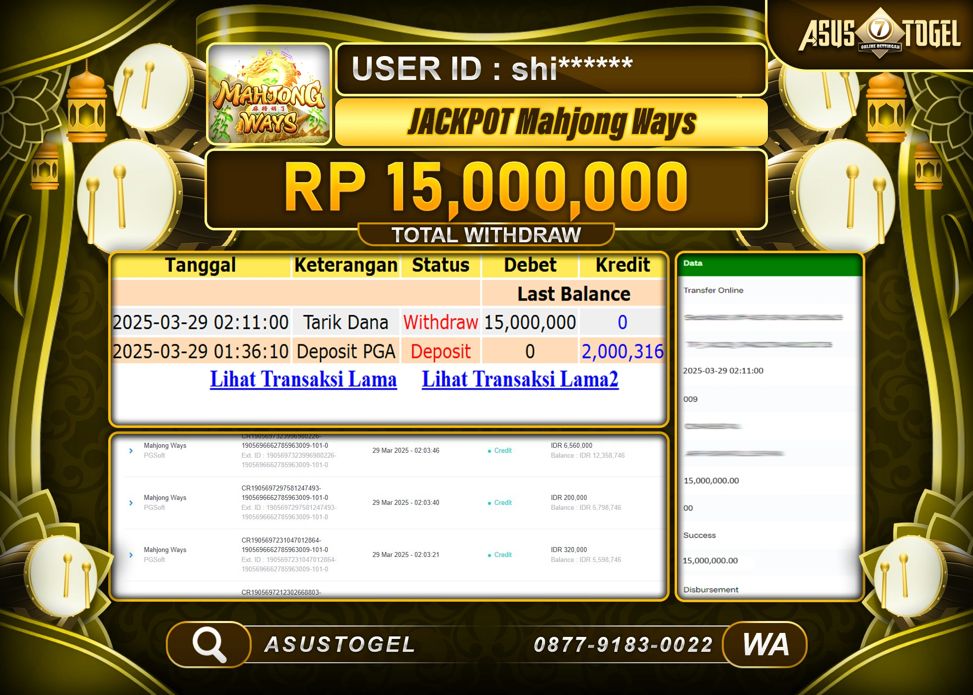 ASUSTOGEL KEMENANGAN DI SLOT MAHJONG WAYS SEBESAR 15,000,000- RUPIAH LUNAS