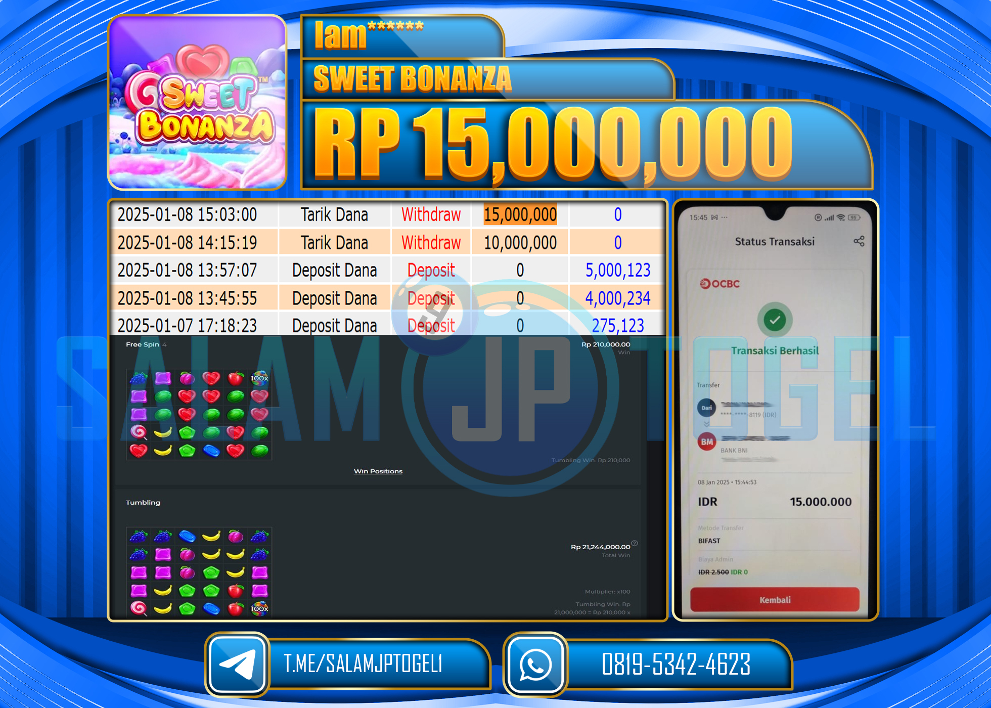 SALAMJPTOGEL MENANG SWEET BONANZA Rp.15,000,000 LUNAS