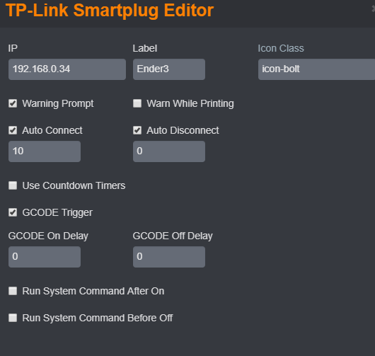 TPLink smart plug settings