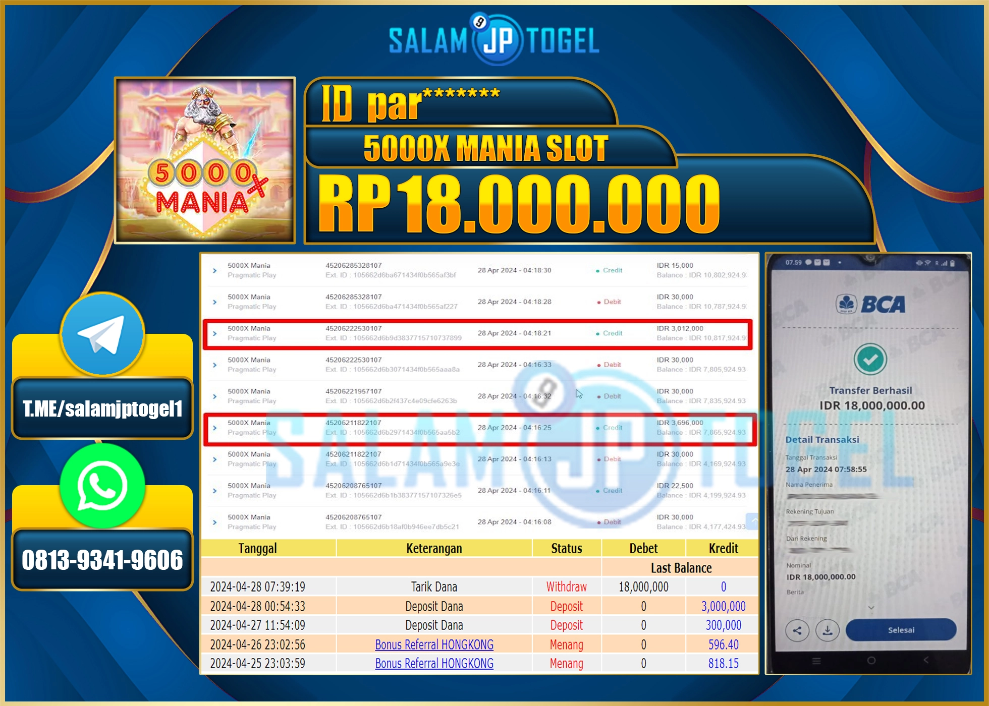 SALAMJPTOGEL JACKPOT SLOT 5000X MANIA RP.18.000.000.,- LUNAS