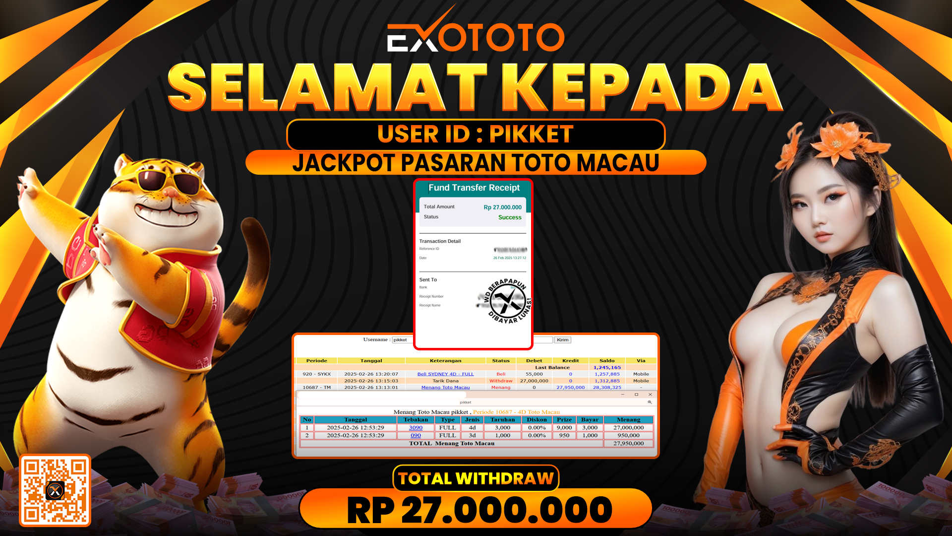 EXOTOTO JACKPOT DI PASARAN TOTO MACAU 4D RP. 27.000.000,- LUNAS