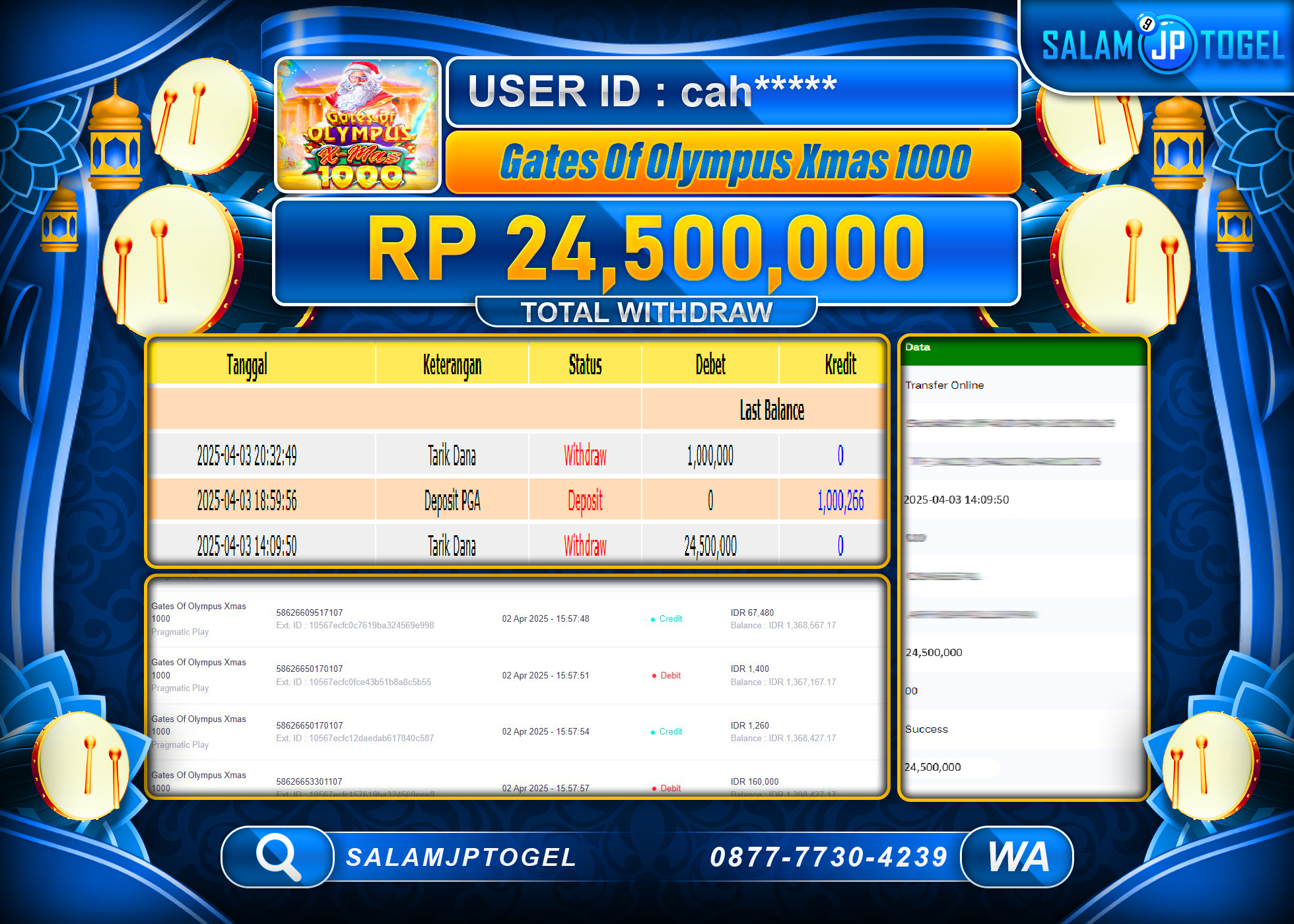 SALAMJPTOGEL MENANG GATES OF OLYMPUS XMAS 1000  Rp. 24,500,000 LUNAS