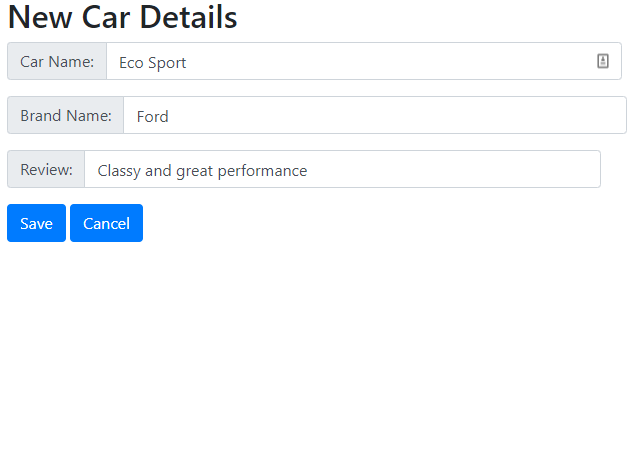 Image shows the form for adding new car details