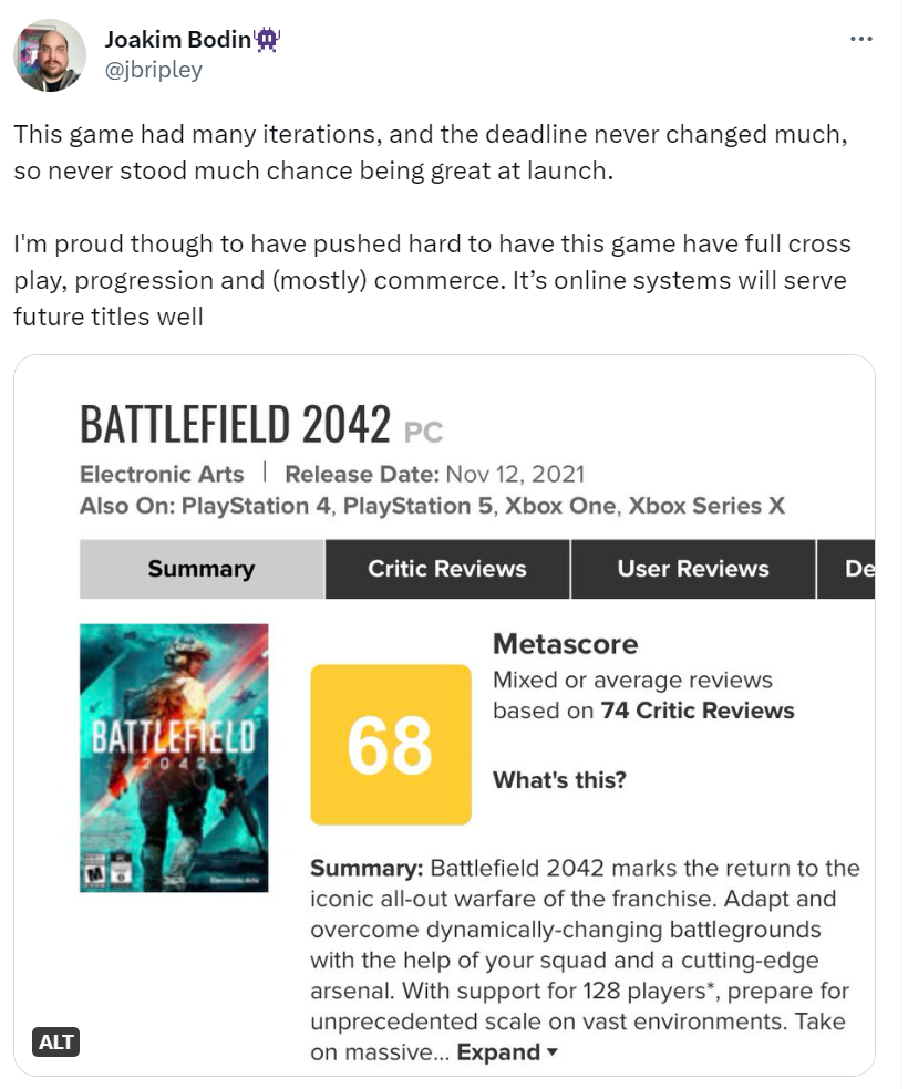 Cross-play and cross-progression in the works for Battlefield 2042