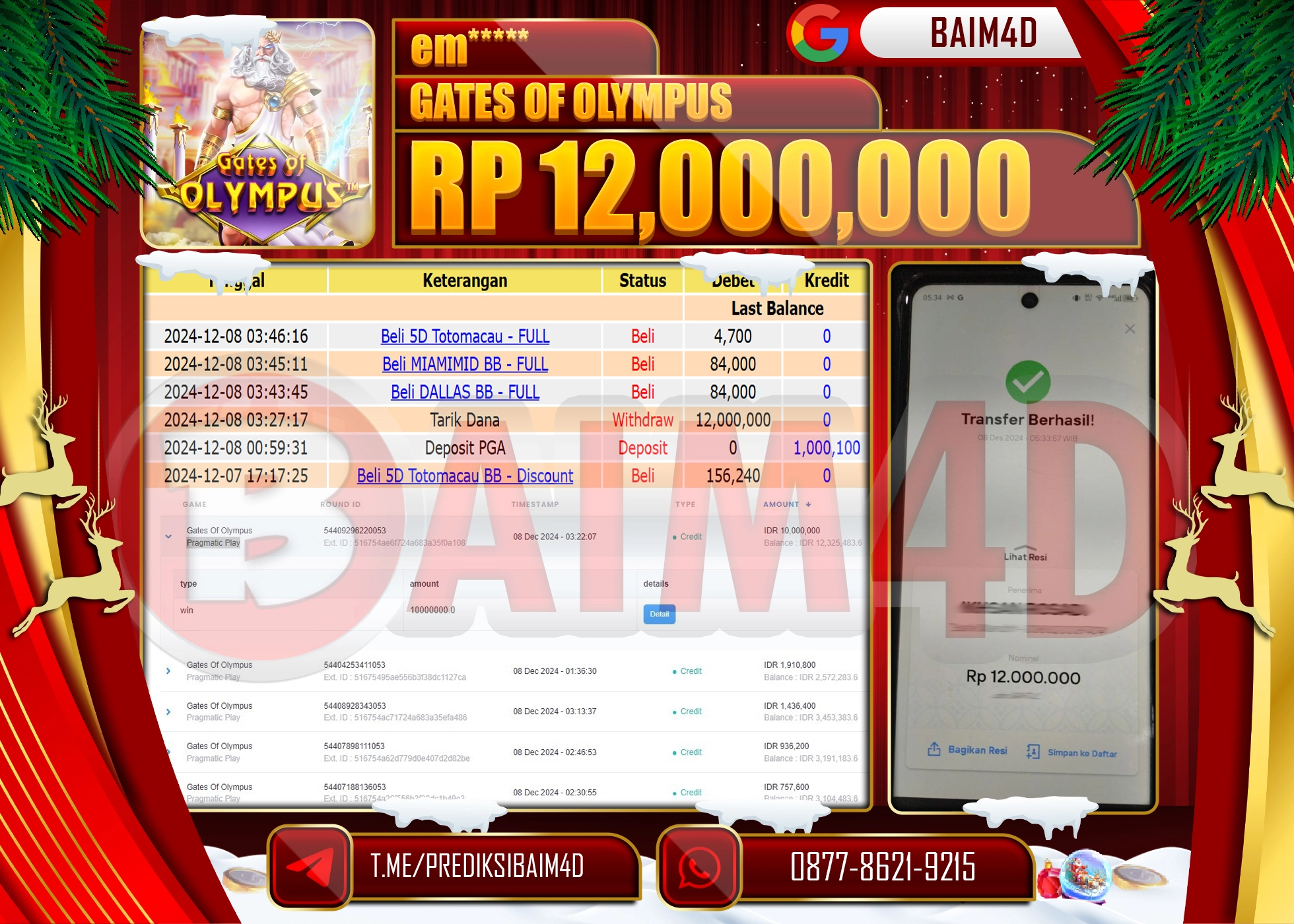 BAIM4D JACKPOT SLOT GATES OF OLYMPUS Rp.12.000,000.- LUNAS