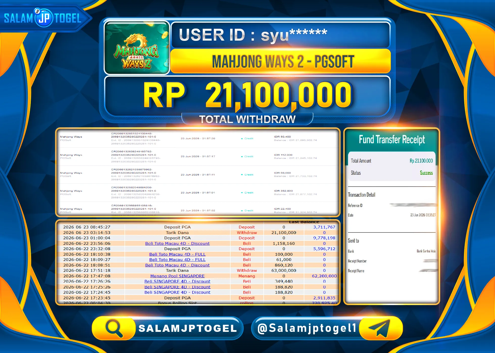 SALAMJPTOGEL Menang SLOT MAHJONG WAYS 2 - PROVIDER PG SOFT Rp.21,000,000- LUNAS