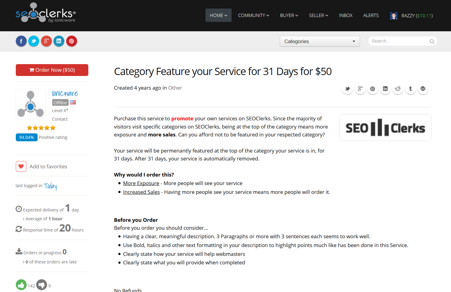 How to category feature my service on SeoClerk SEOClerks