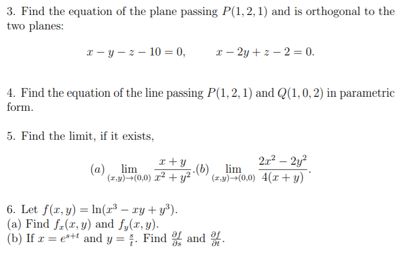 Solved 3 Find The Equation Of The Plane Passing P 1 2 Chegg Com