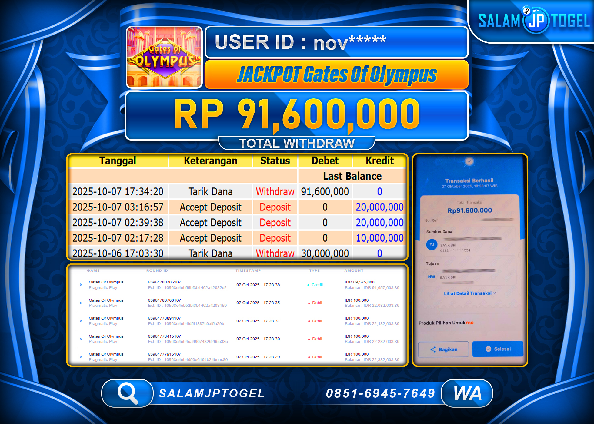 SALAMJPTOGEL MENANG GATES OF OLYMPUS RP. 91,600,000, - LUNAS
