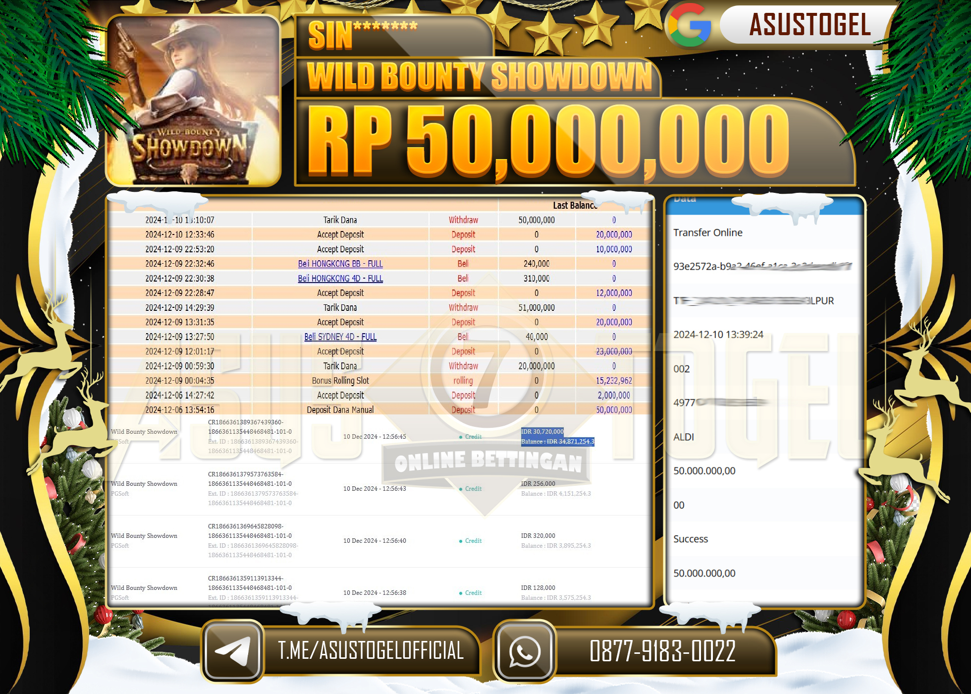 ASUSTOGEL KEMENANGAN GAMES WILD BOUNTY SHOWDOWN SEBESAR 50,000,000 - RUPIAH LUNAS
