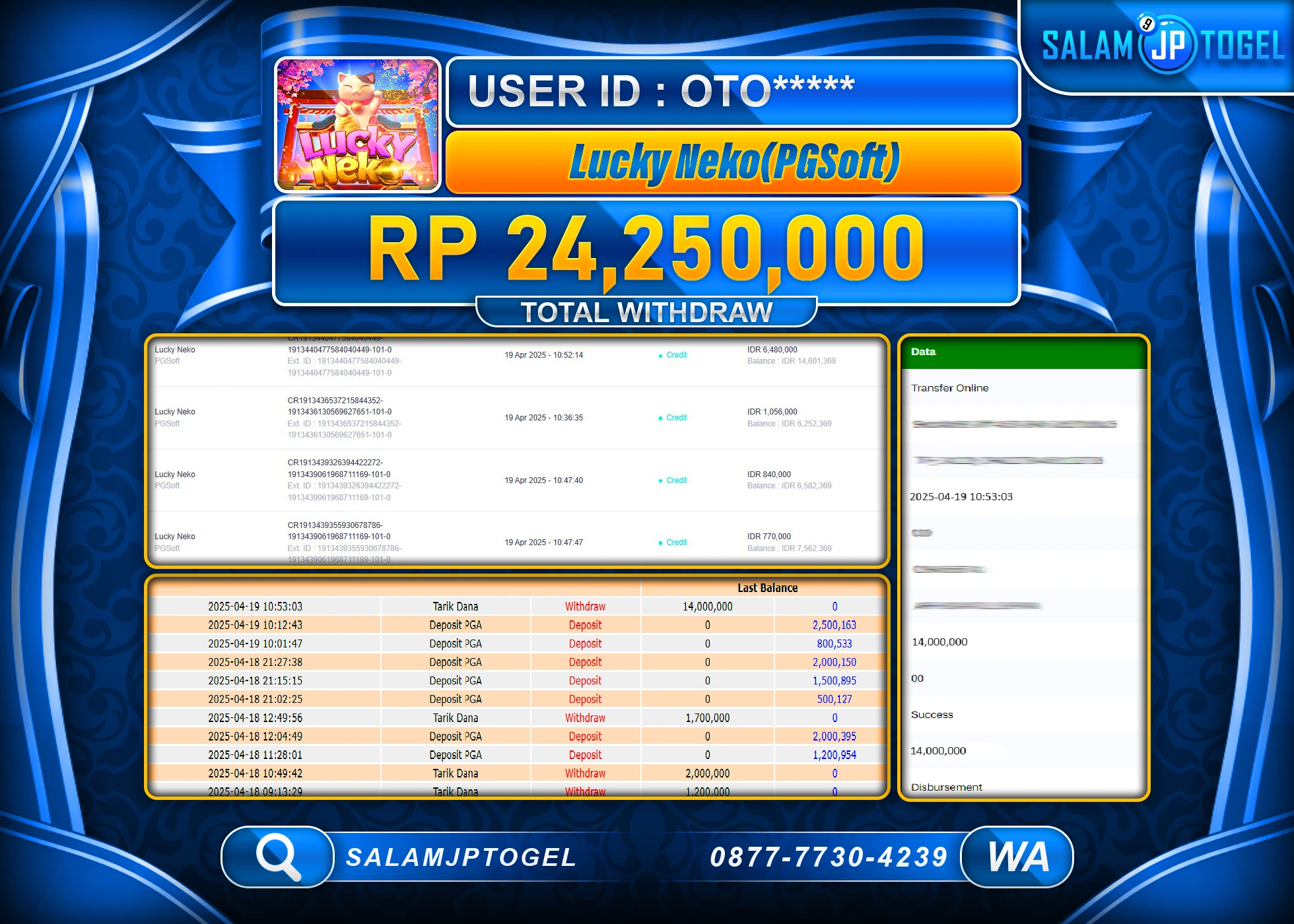 SALAMJPTOGEL MENANG LUCKY NEKO Rp.24,250,000 LUNAS