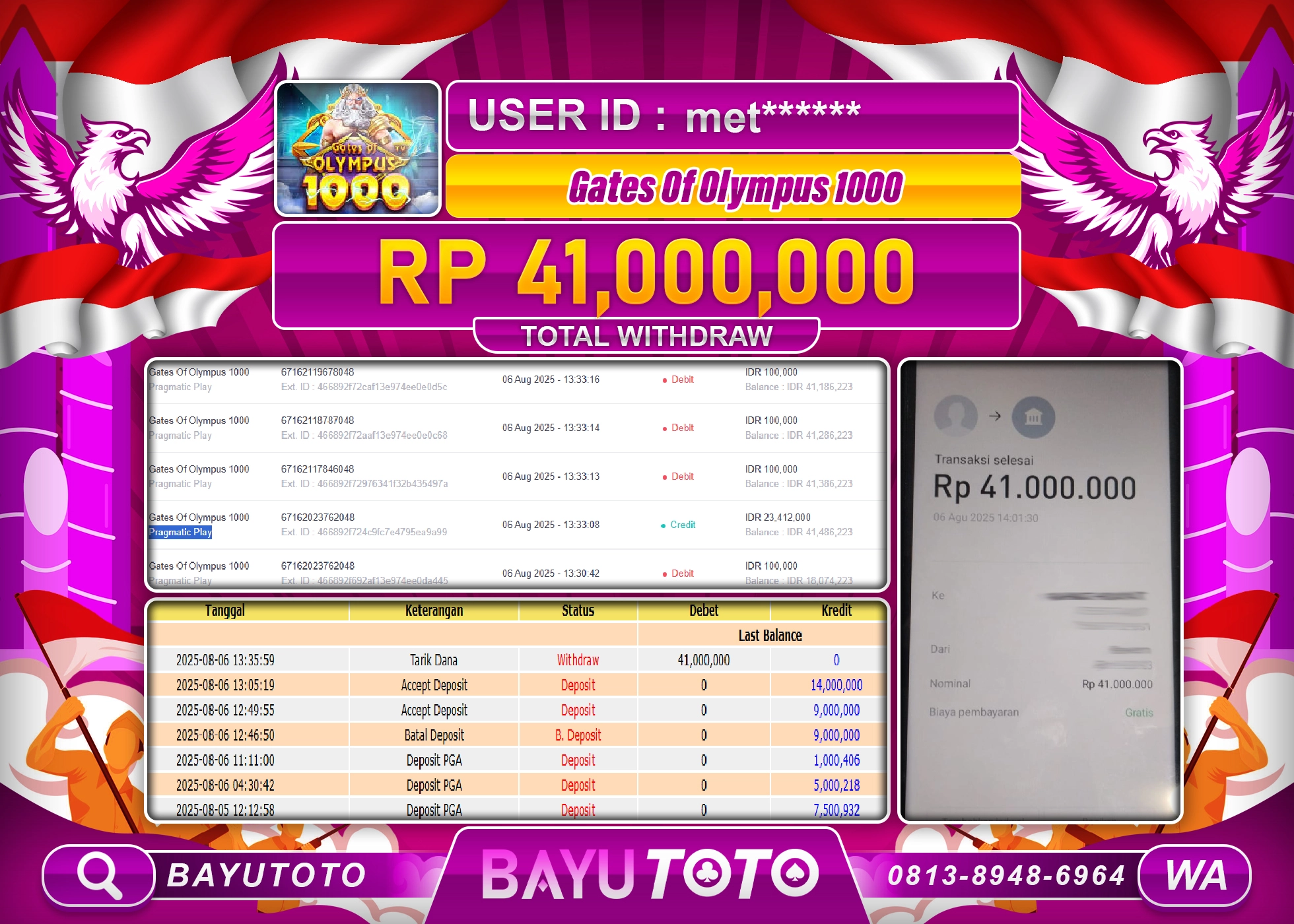 BAYUTOTO JACKPOT GATE OF OLYMPUS 1000 Rp.41,000,000 LUNAS