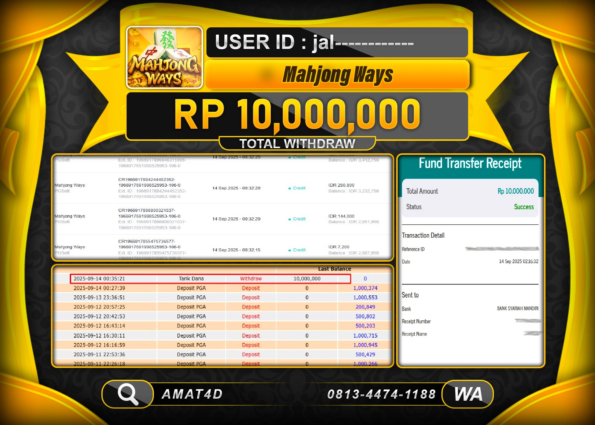 AMAT4D KEMENANGAN DI  MENANG SLOT MAHJONG WAYS   Rp.10.000.000 BERHASIL TERBAYAR LUNAS