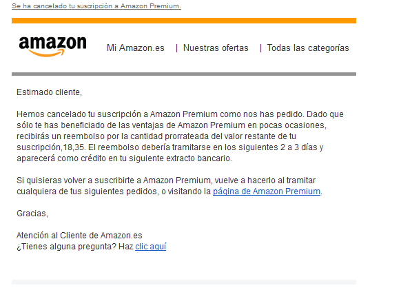 amazon me ha cancelado un pedido