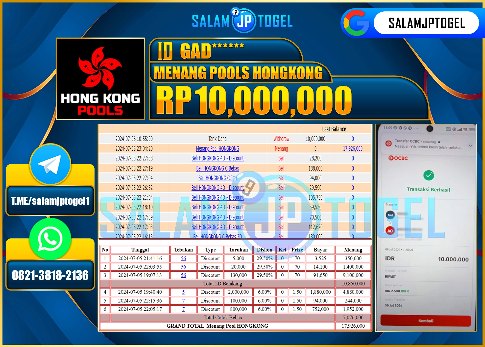 SALAMJPTOGEL MENANG HONGKONG POOL RP. 10,000,000.,LUNAS