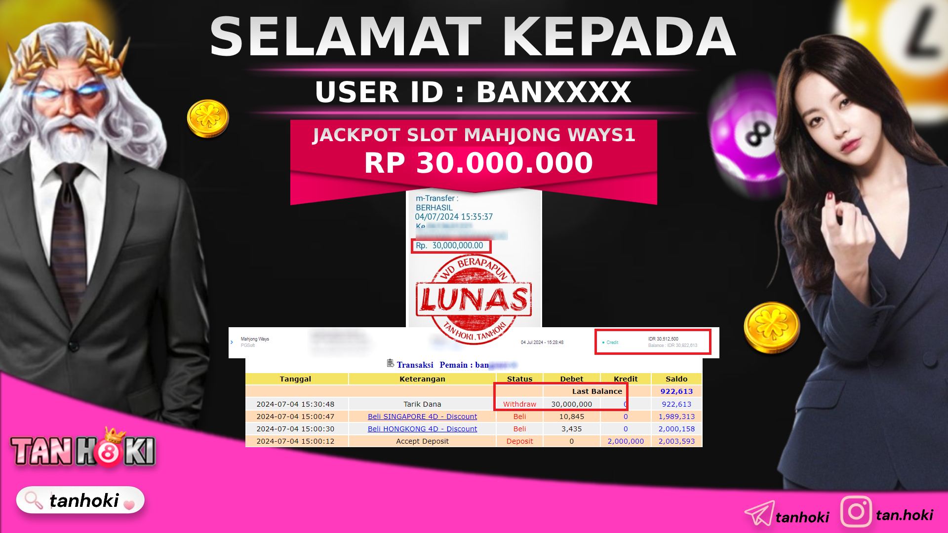 TANHOKI JACKPOT SLOT MAHJONG WAYS1  Rp.30.000.000,- LUNAS