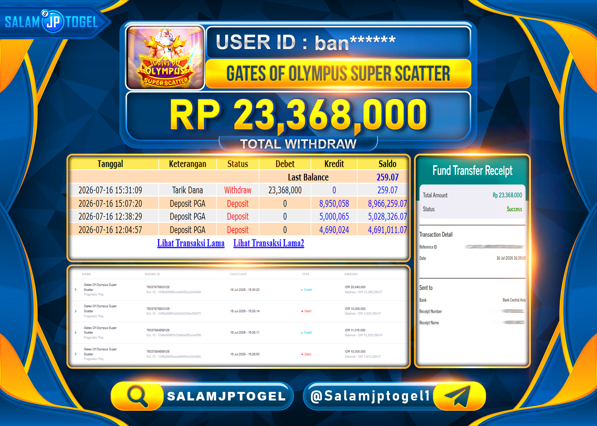SALAMJPTOGEL JACKPOT MENANG GATES OF OLYMPUS SUPER SCATTER Rp.23,368,000 - LUNAS