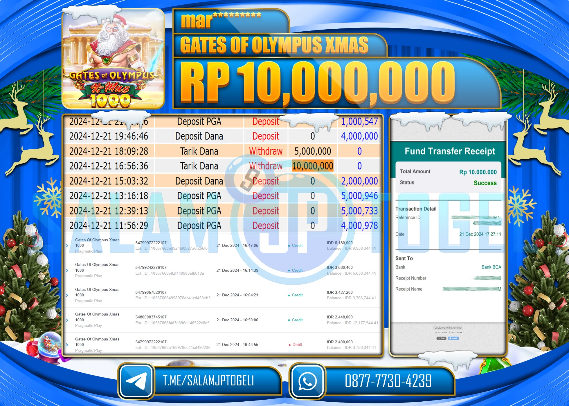 SALAMJPTOGEL MENANG GATES OF OLYMPUS XMAS Rp.10,000,000 LUNAS