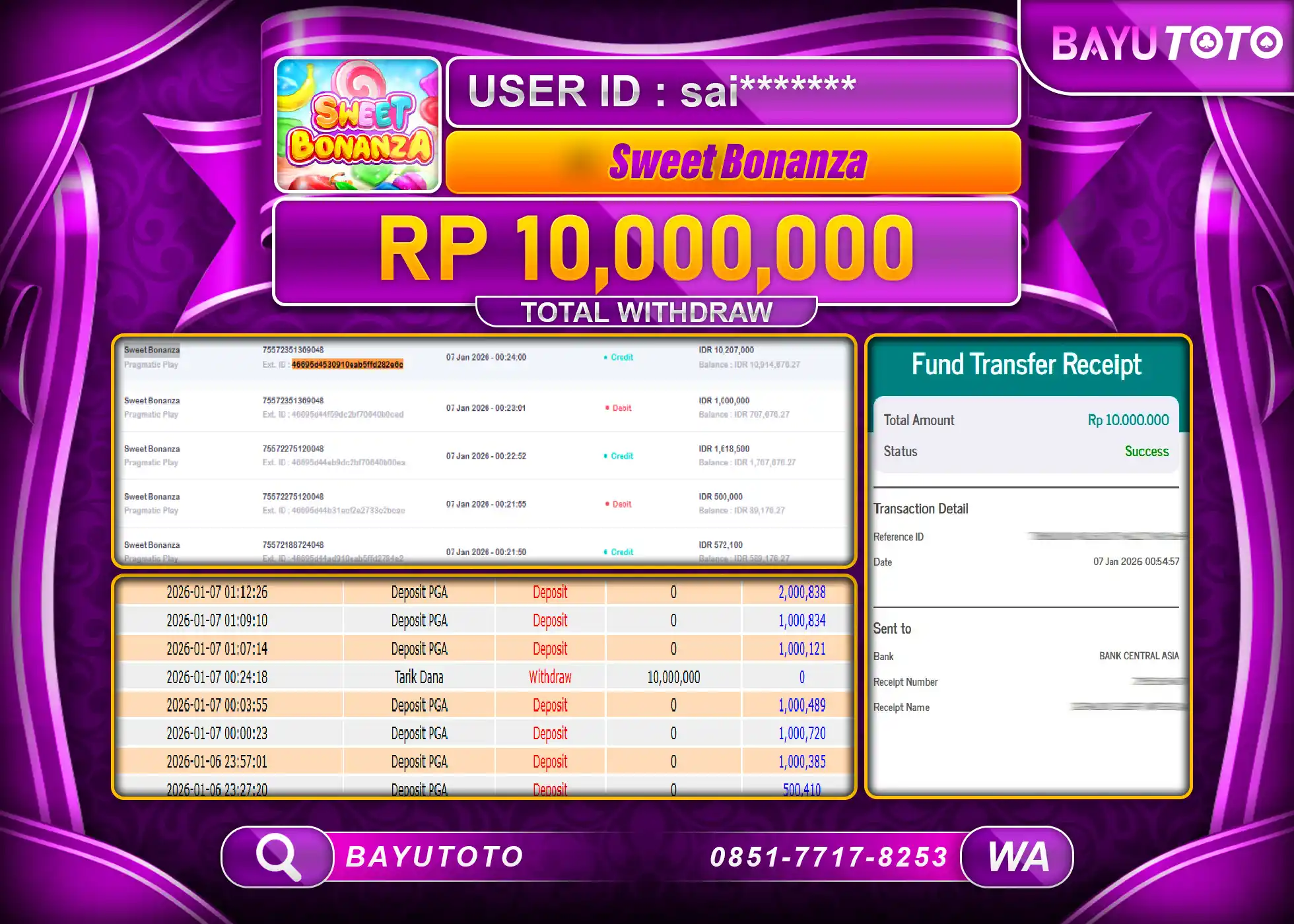 SELAMAT KEPADA MEMBER SETIA BAYUTOTO JACKPOT SLOT SWEET BONANZA Rp. 10,000,000 LUNAS