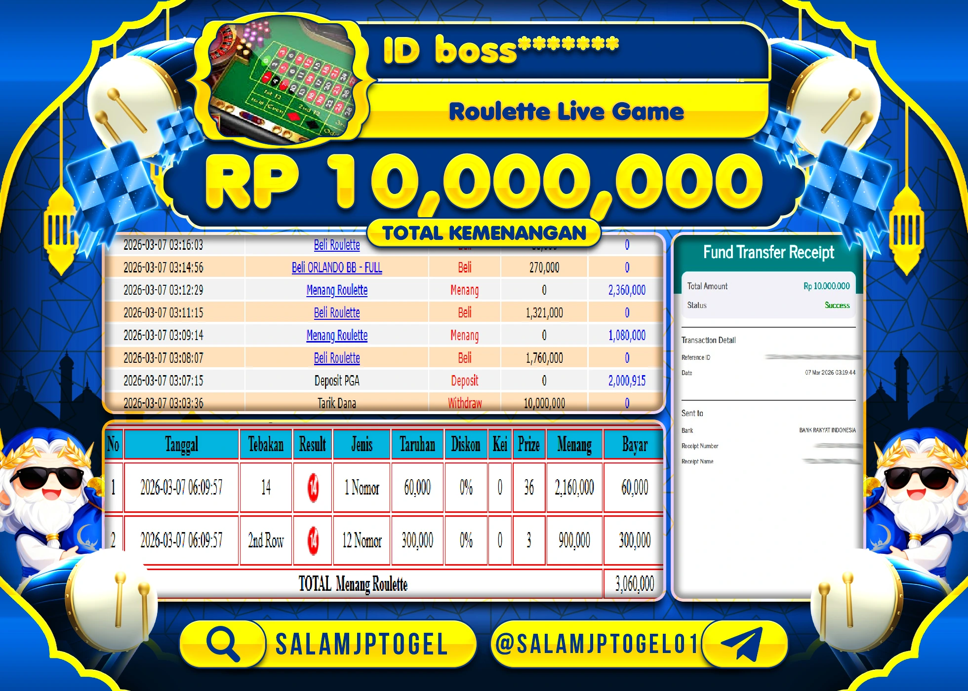 SALAMJPTOGEL JACKPOT ROULETTE LIVE GAME  Rp.10,000,000 - LUNAS