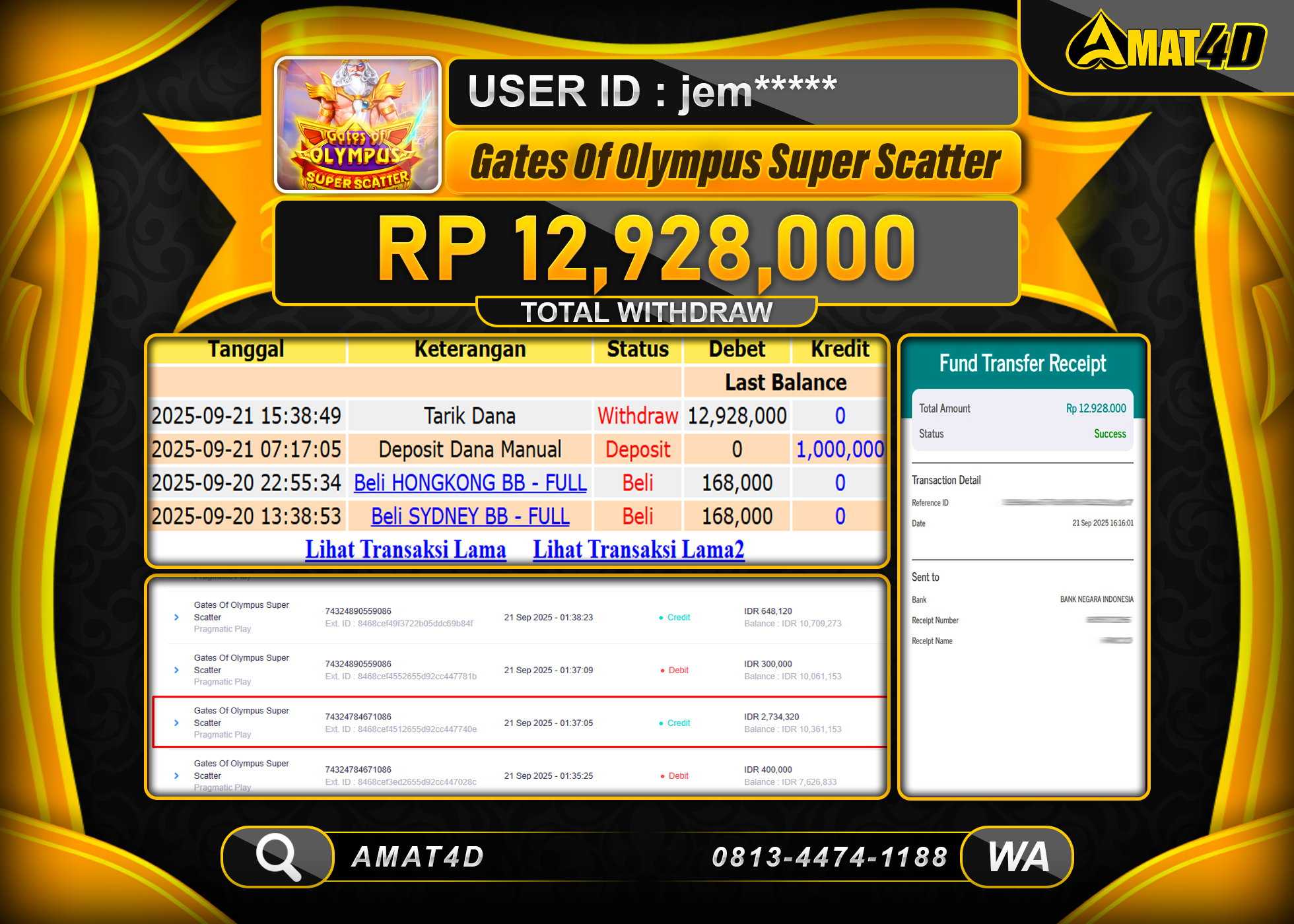 AMAT4D KEMENANGAN GATES OF OLYMPUS SUPER SCATTER Rp.12.928.000 BERHASIL TERBAYAR LUNAS