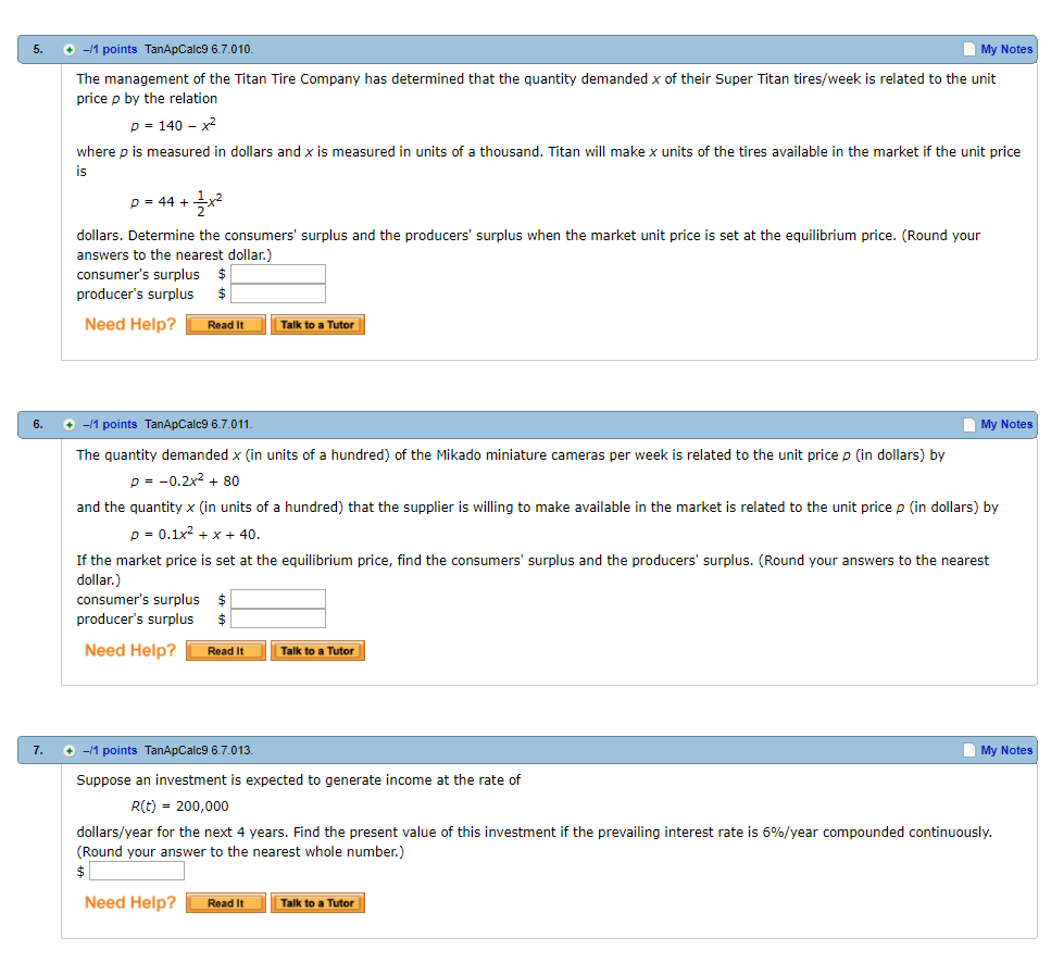 5 11 Points Tanapcalc9 6 7 010 My Notes The Chegg 