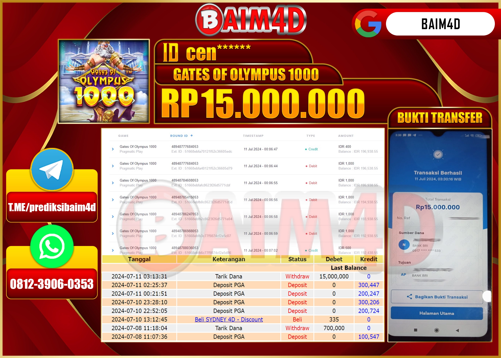 BAIM4D JACKPOT GATES OF OLYMPUS Rp.15.000,000.- LUNAS