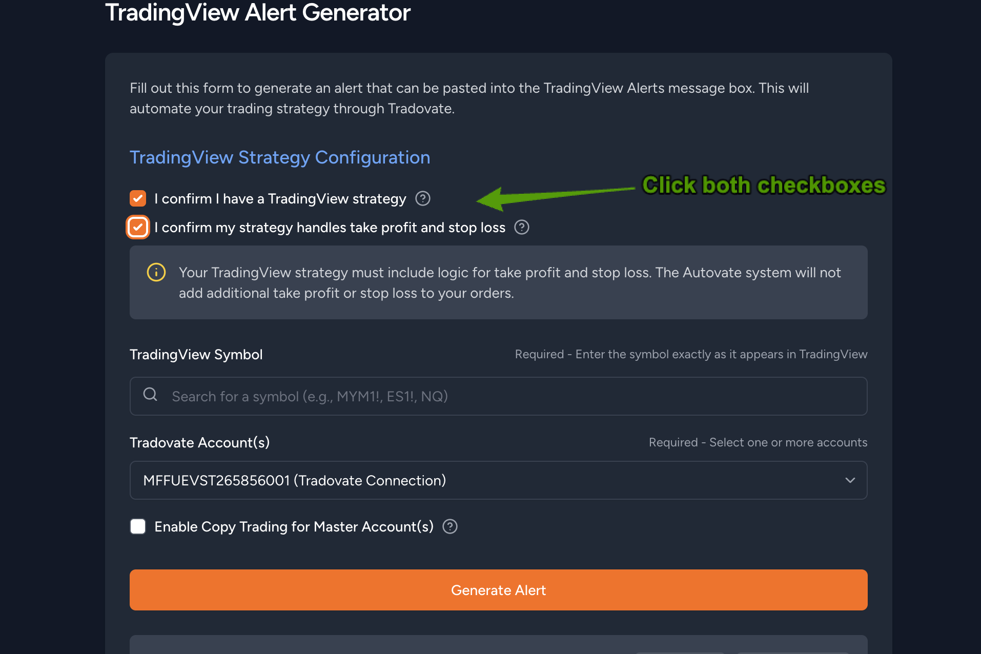 Strategy Configuration checkboxes
