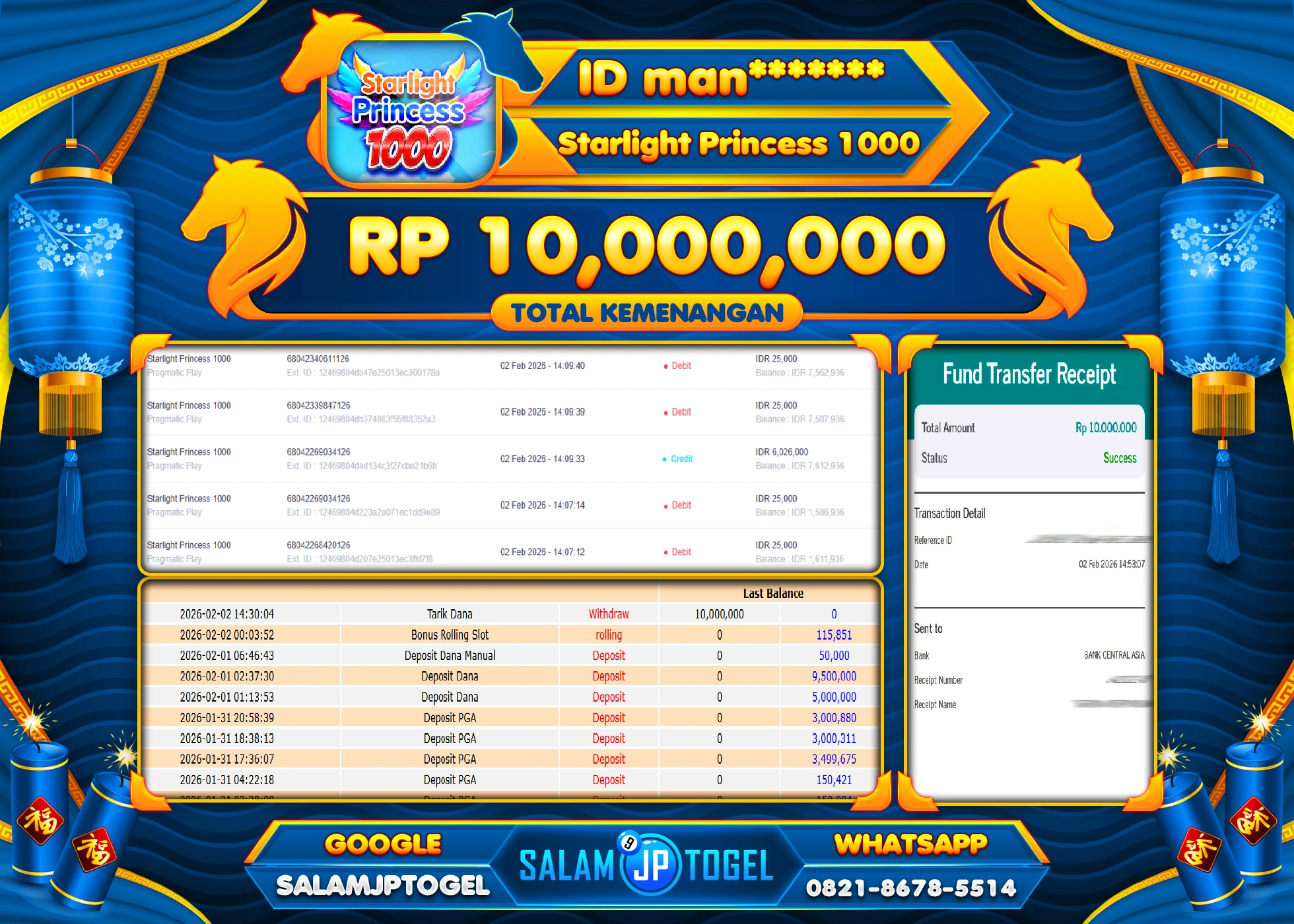 SALAMJPTOGEL JACKPOT STARLIGHT PRINCESS 1000 Rp.10,000,000 - LUNAS