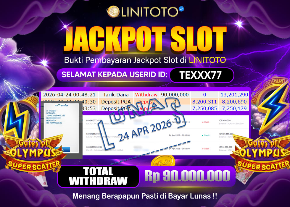 LINITOTO JACKPOT SLOT Gates Of Olympus Super Scatter Rp.90,000,000 - LUNAS