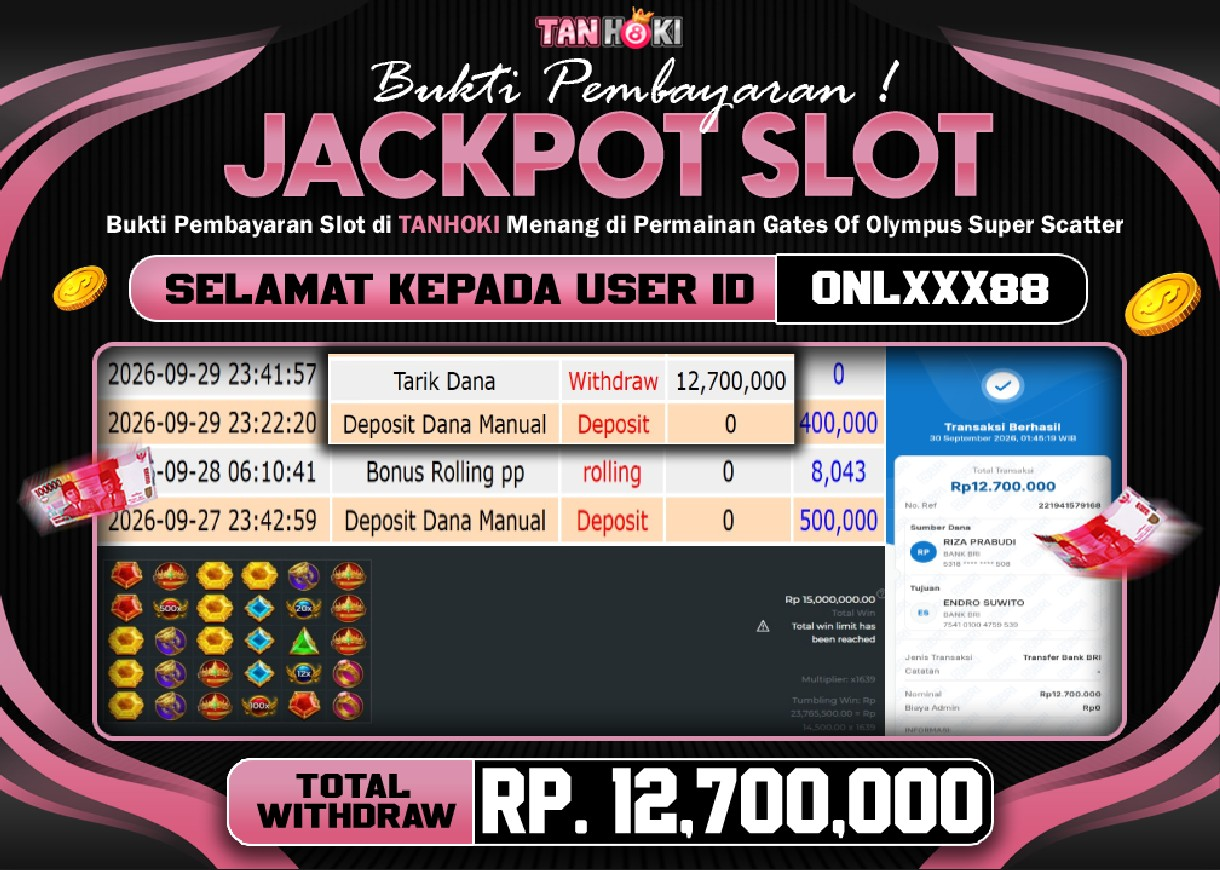HAPPY JACKPOT MEMBER TANHOKI SLOT GATES OF OLYMPUS Rp 12.700.000-, - LUNAS
