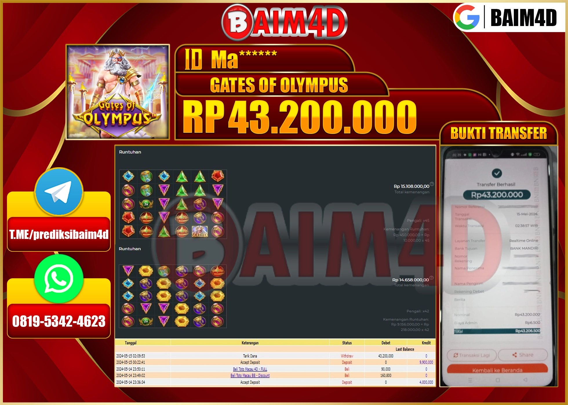BAIM4D JACKPOT GATES OF OLYMPUS Rp.43,200,000.,- LUNAS