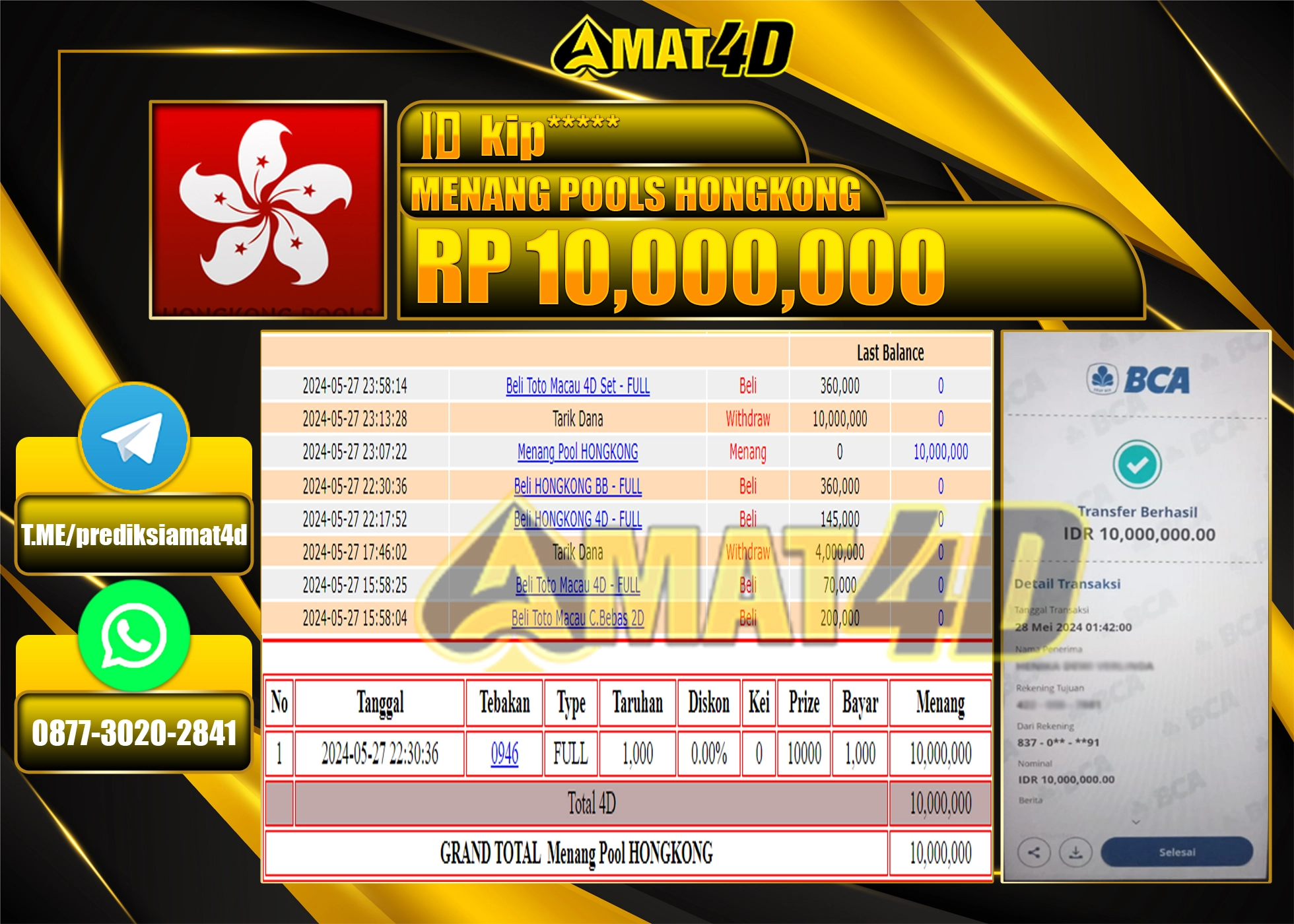 AMAT4D KEMENANGAN PASARAN HONGKONG POOLS Rp.10.000.000 BERHASIL TERBAYAR LUNAS !