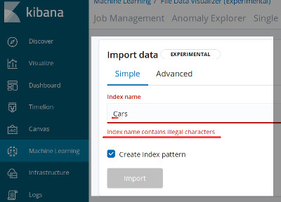 Illegal naming of an Elasticsearch index after a CSV upload in the Kibana UI