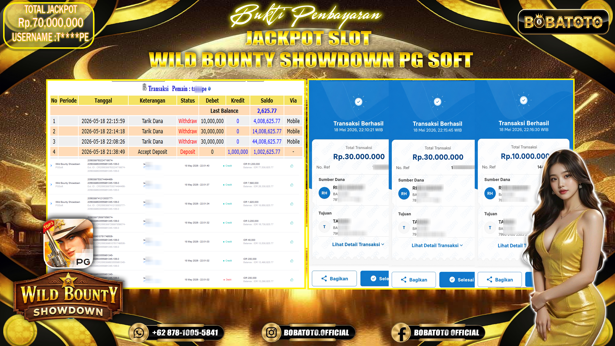 BOBATOTO JACKPOT SLOT PG SOFT WILD BOUNTY SHOWDOWN Rp.70,000,000,- LUNAS!!!