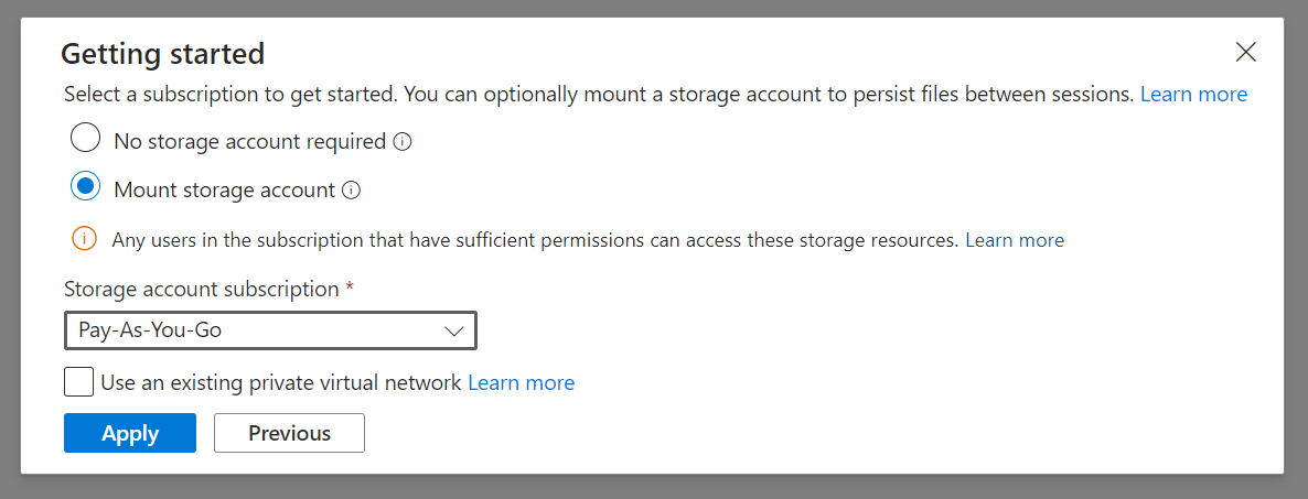 Getting started - Mount storage account