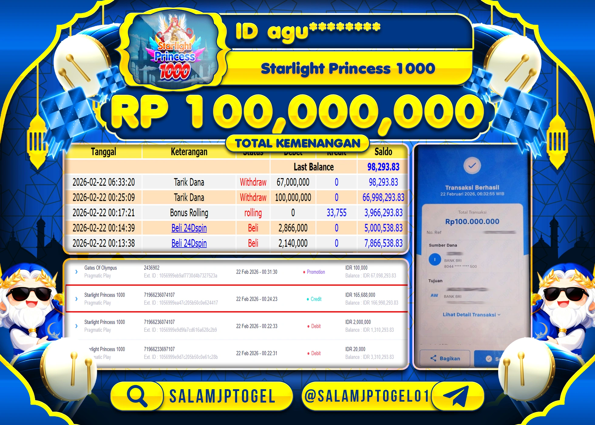 SALAMJPTOGEL JACKPOT STARLIGHT PRINCESS 1000 Rp.100,000,000 - LUNAS
