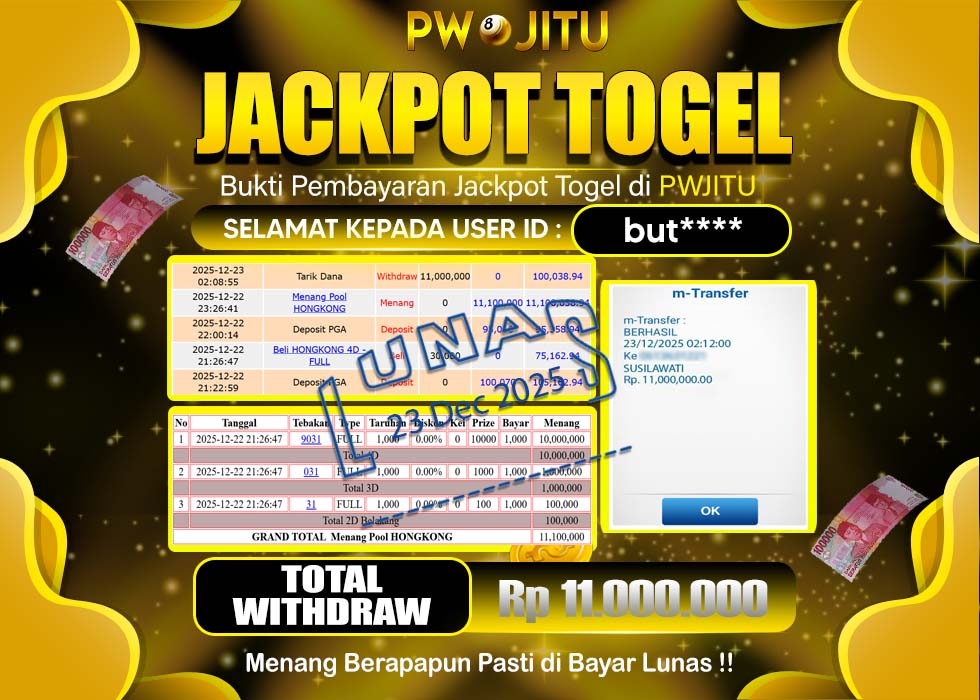 PWJITU JACKPOT PASARAN HONGKONG Rp.11.000.000,- LUNAS